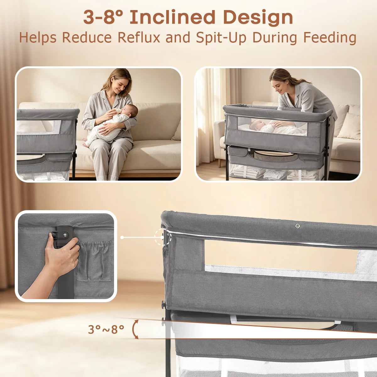 Baby Bassinet Bedside Crib Foldable Bedside Bassinet - feature close-up