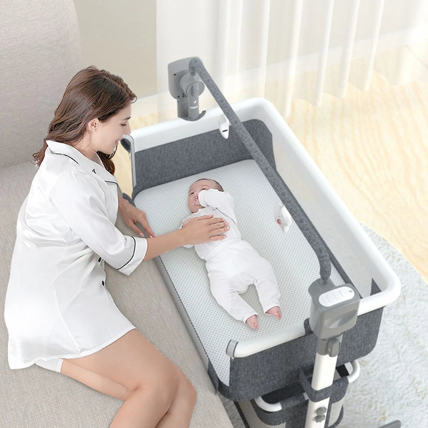 Baby Rocking Bassinet Portable Newborn Cradle Bedside - lifestyle in-use