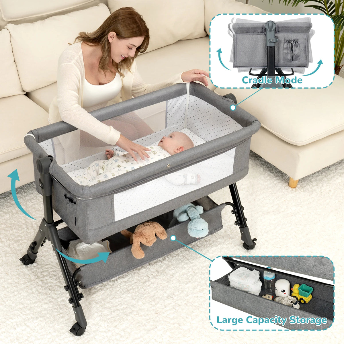 3 in 1 Baby Bassinet Bedside Sleeper - lifestyle in-use