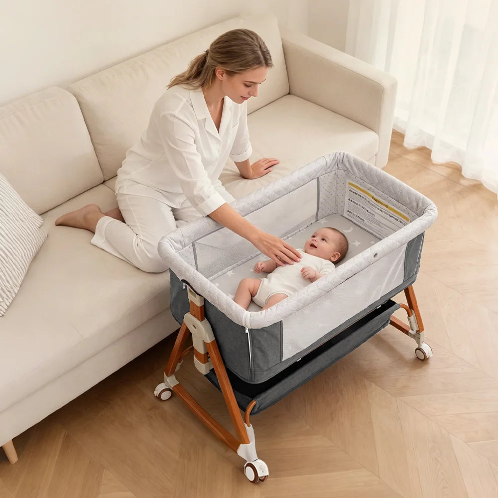 Baby Bassinet Foldable Height Adjustable Cradle Bed