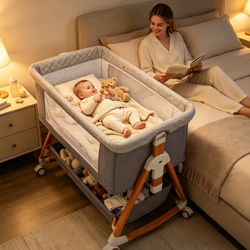 Baby Bassinet Foldable Height Adjustable Cradle Bed - side angle