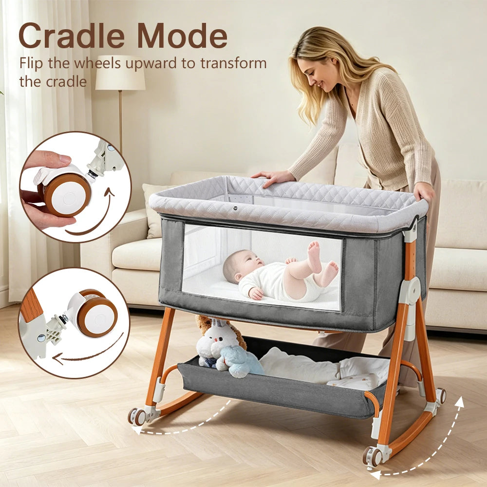 Baby Bassinet Foldable Height Adjustable Cradle Bed