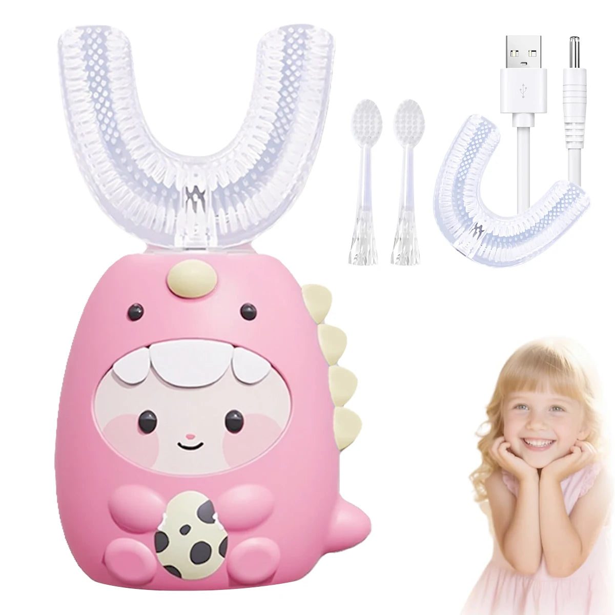 U Shaped Toothbrush with Dragon Design - front view