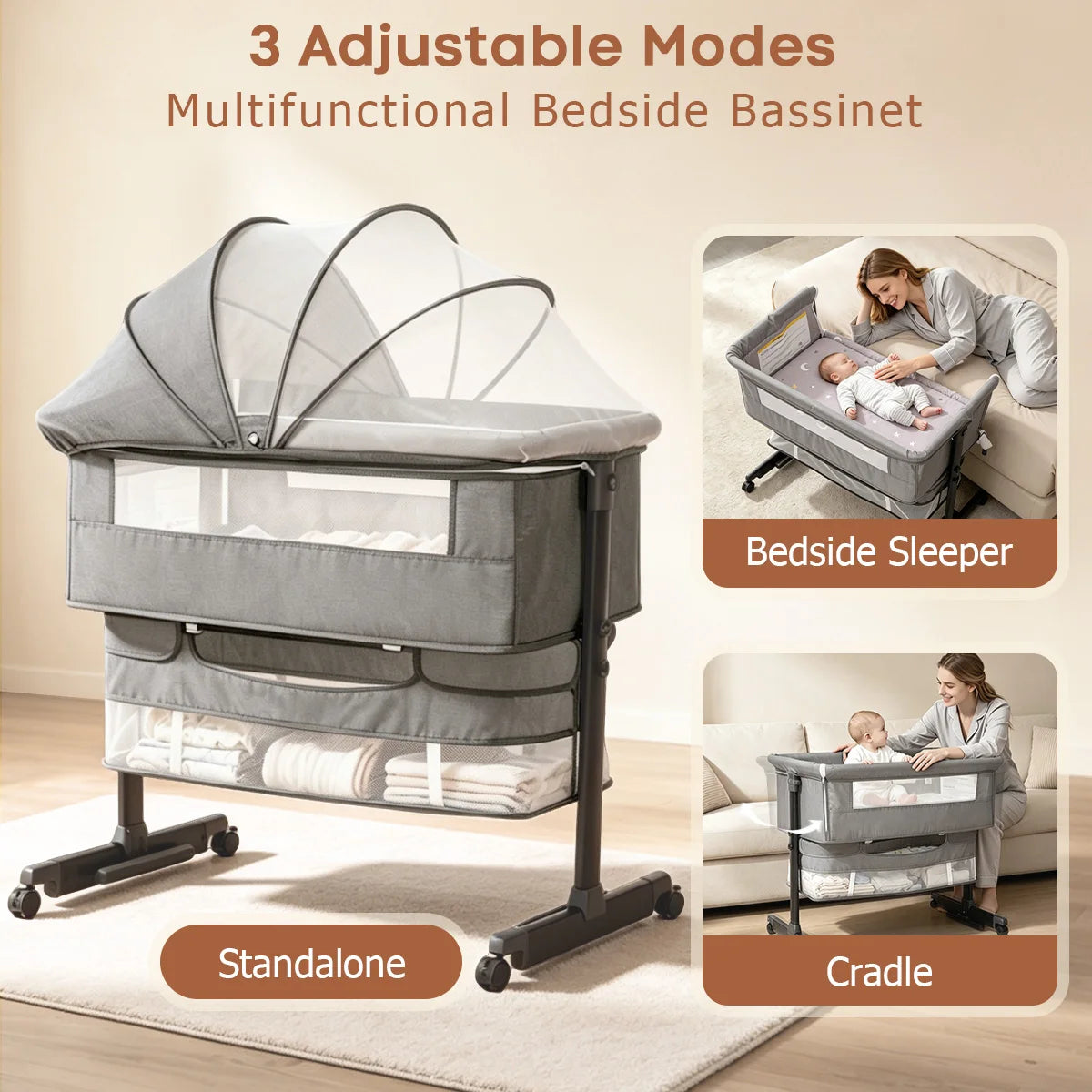 Baby Bassinet Bedside Crib Foldable Bedside Bassinet - detail view