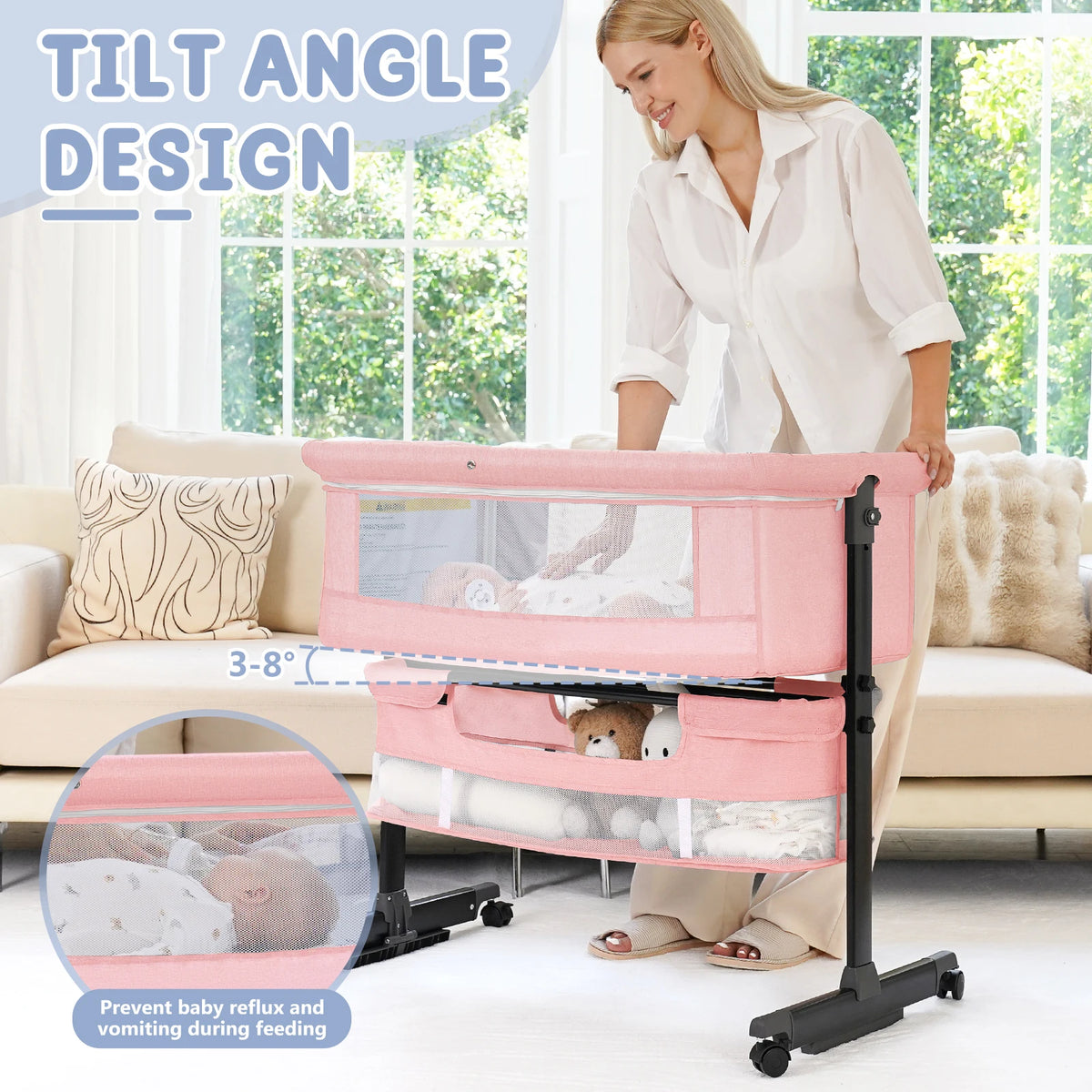Kmaier Foldable Portable Baby Bassinet Bedside Crib - feature close-up
