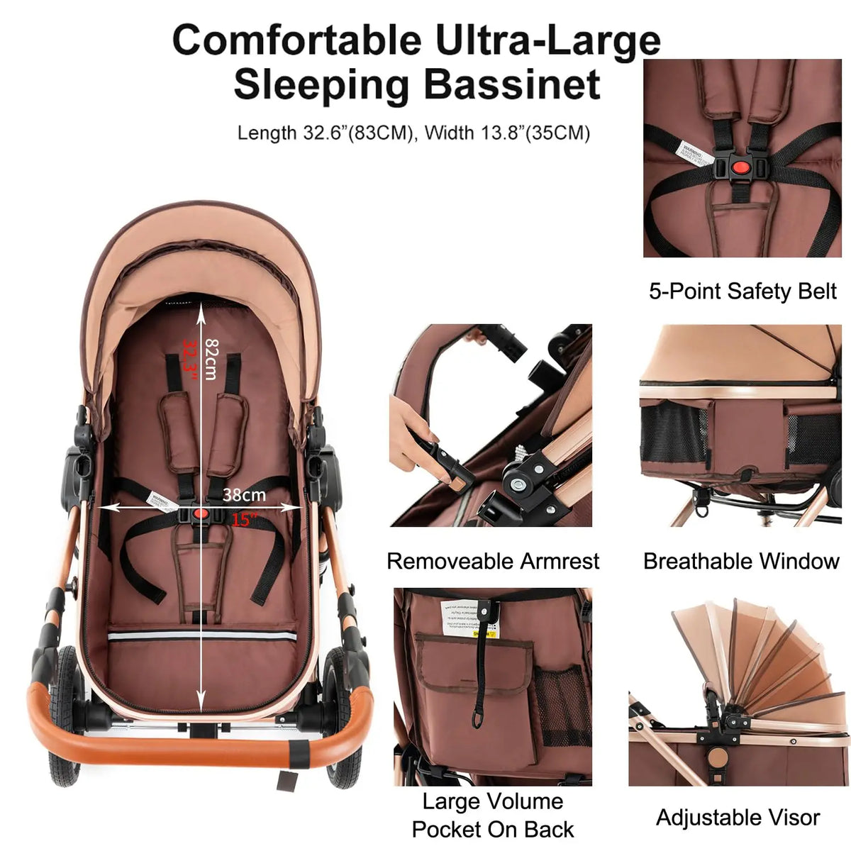 Baby Stroller Combo Car Seat Infant Pushchair Carry Cot - size reference