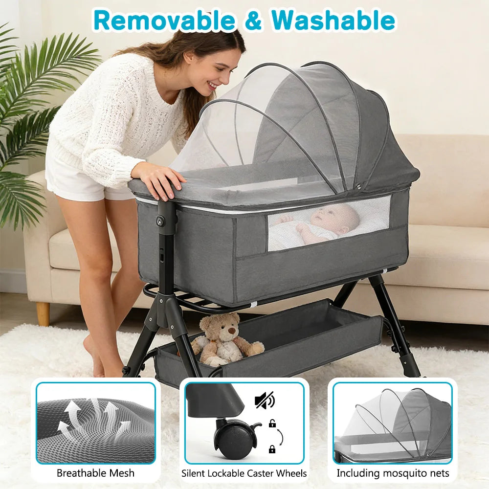Portable Baby Bassinet Foldable Height Splicing Baby - front view