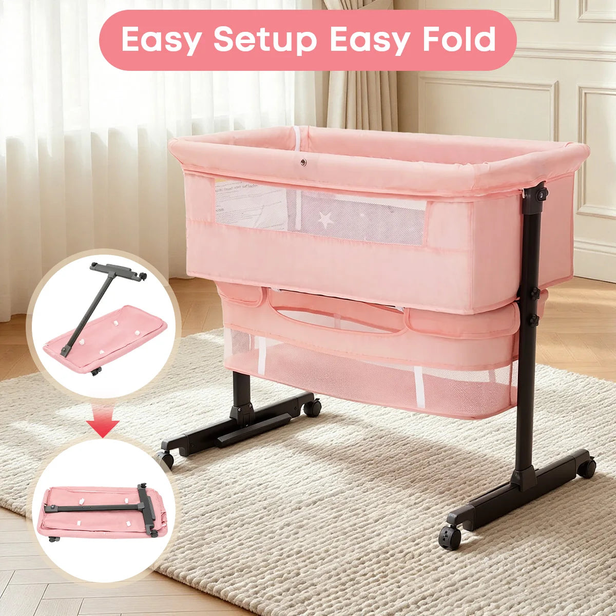 Baby Bassinet Bedside Crib Foldable Bedside Bassinet