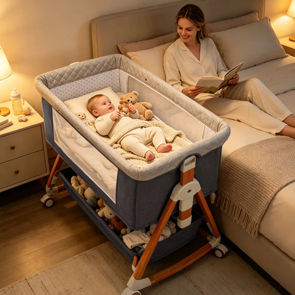 Baby Bassinet Foldable Height Adjustable Cradle Bed - front view
