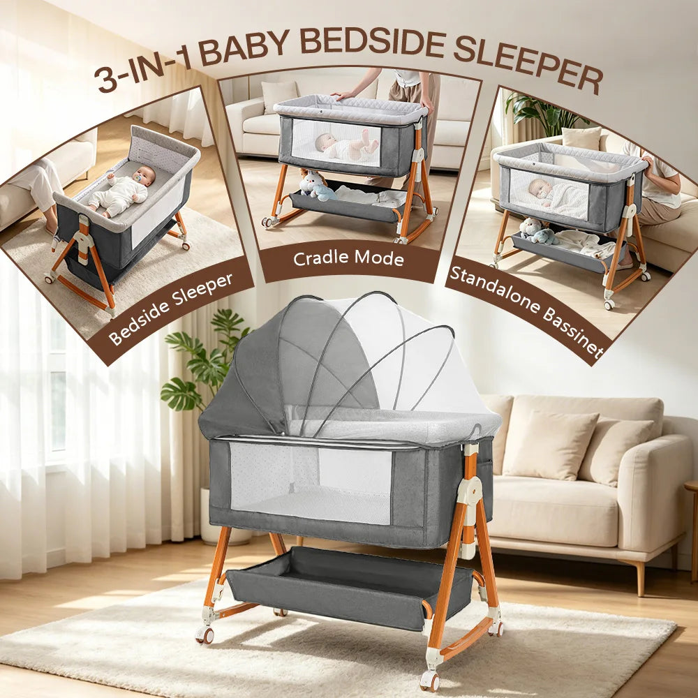 Baby Bassinet Foldable Height Adjustable Cradle Bed