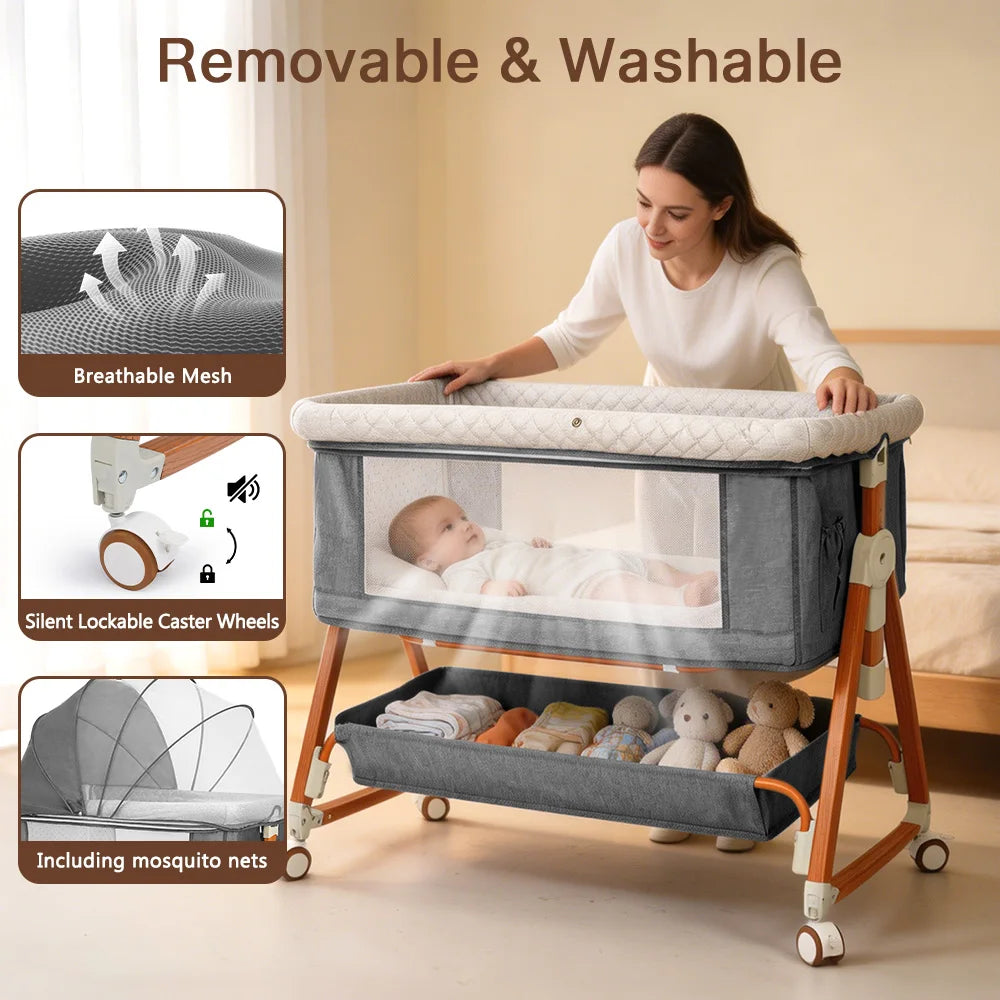 Baby Bassinet Foldable Height Adjustable Cradle Bed