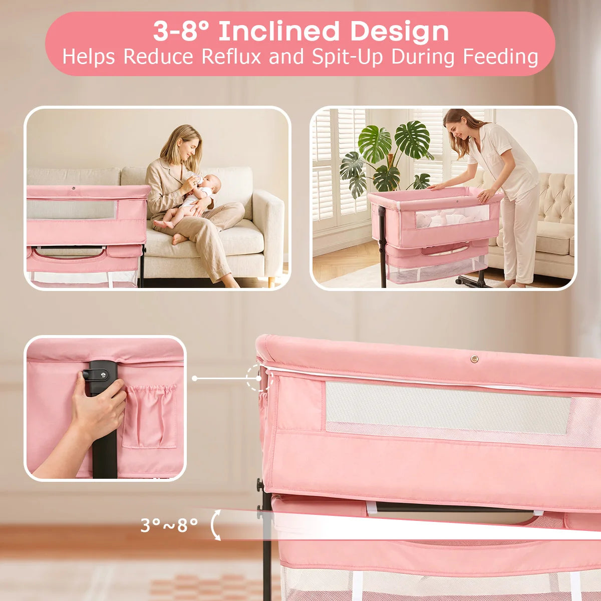 Baby Bassinet Bedside Crib Foldable Bedside Bassinet