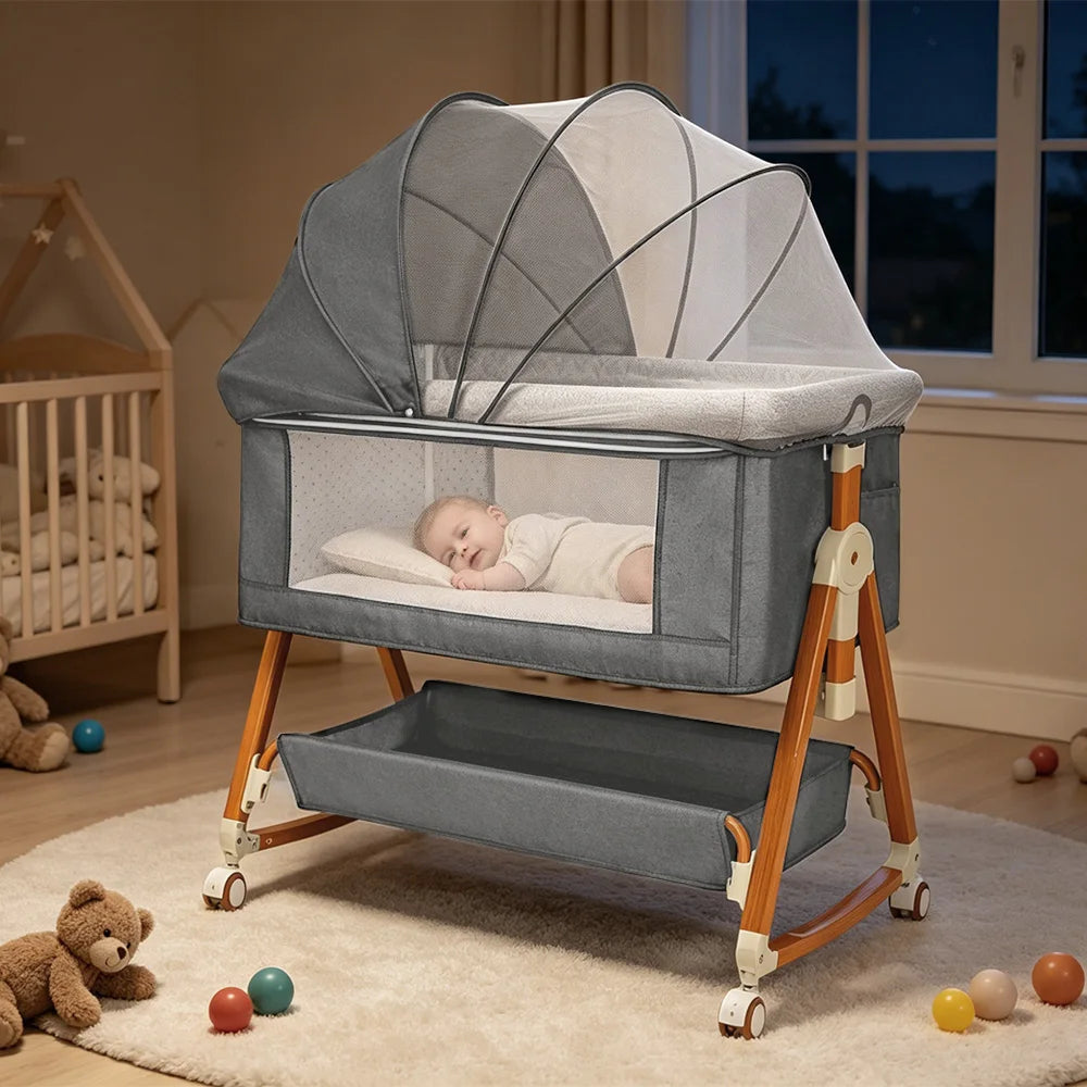 Baby Bassinet Foldable Height Adjustable Cradle Bed