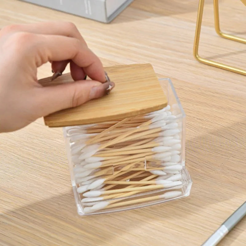 Cotton Swab Storage Box Double Head Wood Baby Cotton - size reference