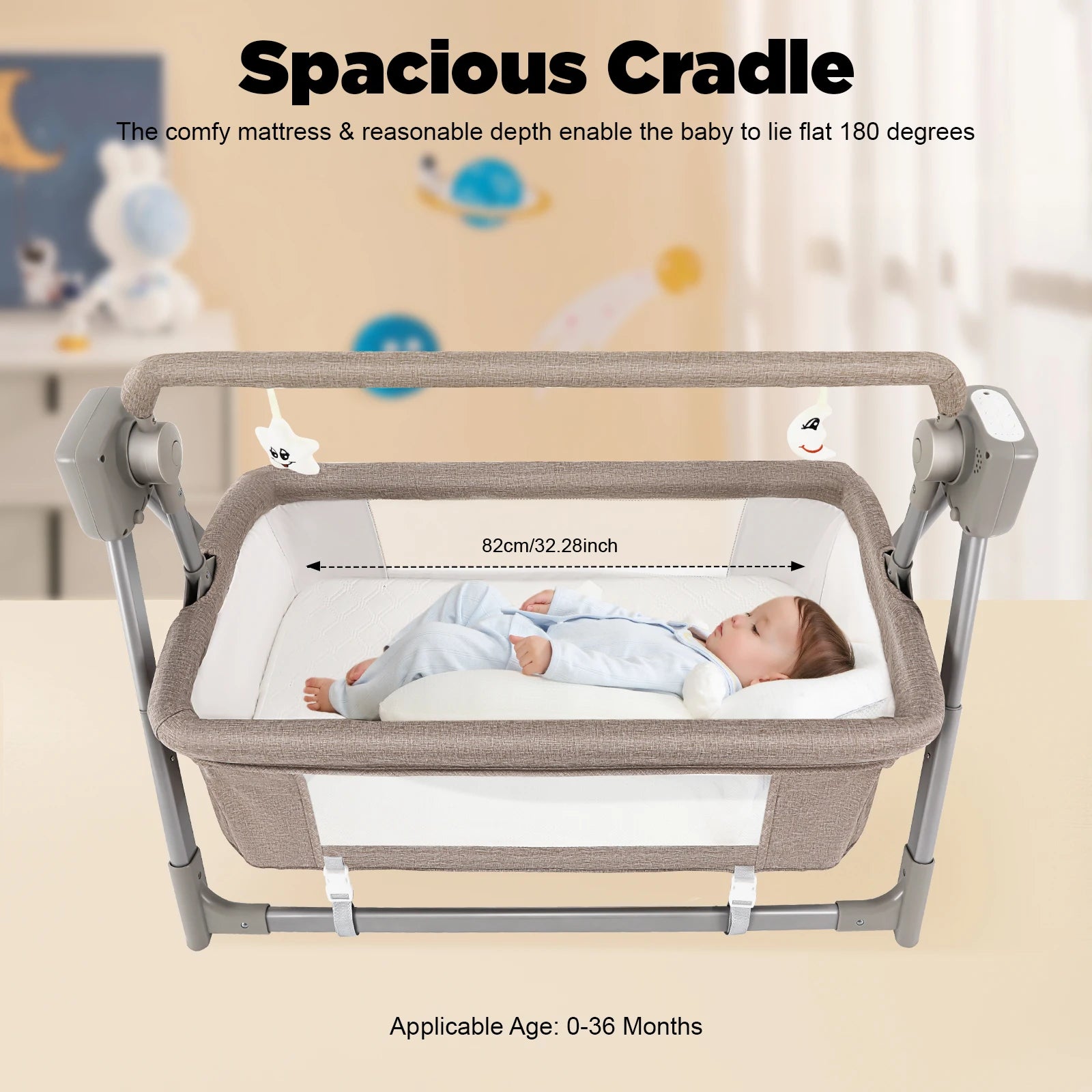 Gray/Khaki Electric Cradle Baby Swing Bed