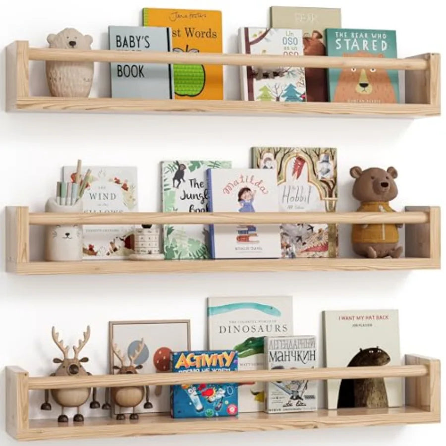 Nursery Book Shelves Set 3 Wall Bookshelf Book Shelf - front view