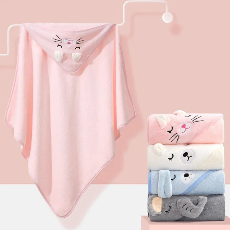 Cartoon Animal Kids Hooded Bath Towel Coral Velvet