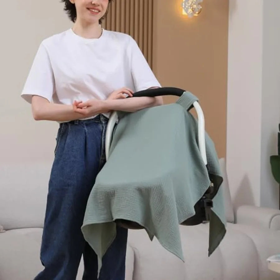 100% Muslin Cotton Car Seat Cover Baby - lifestyle in-use