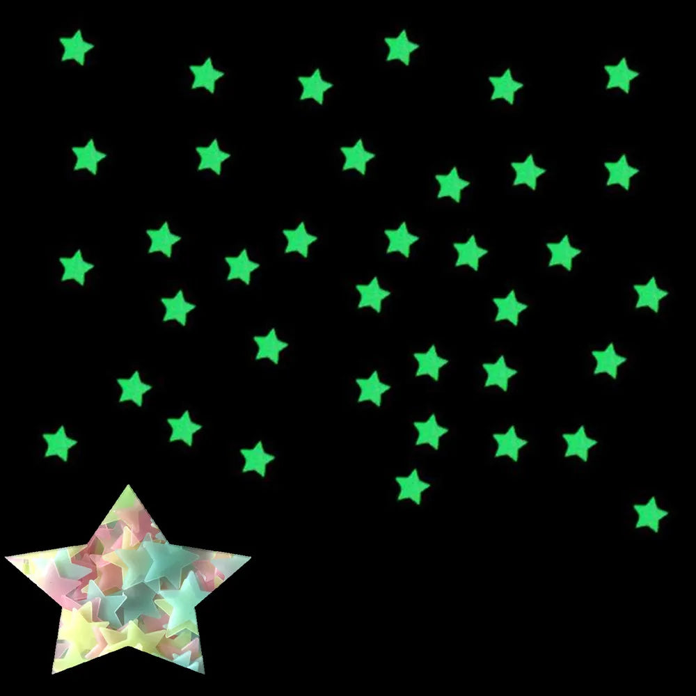 100Pcs Fluorescent Glow Dark Star Wall Stickers - set overview