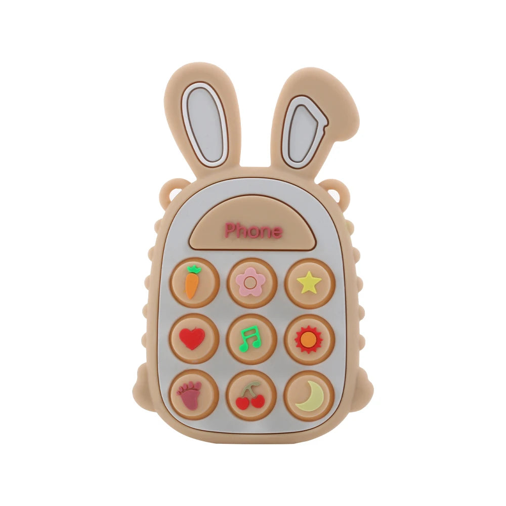 3Pcs Food Grade Silicone Baby Teether Rabbit Phone - top-down view