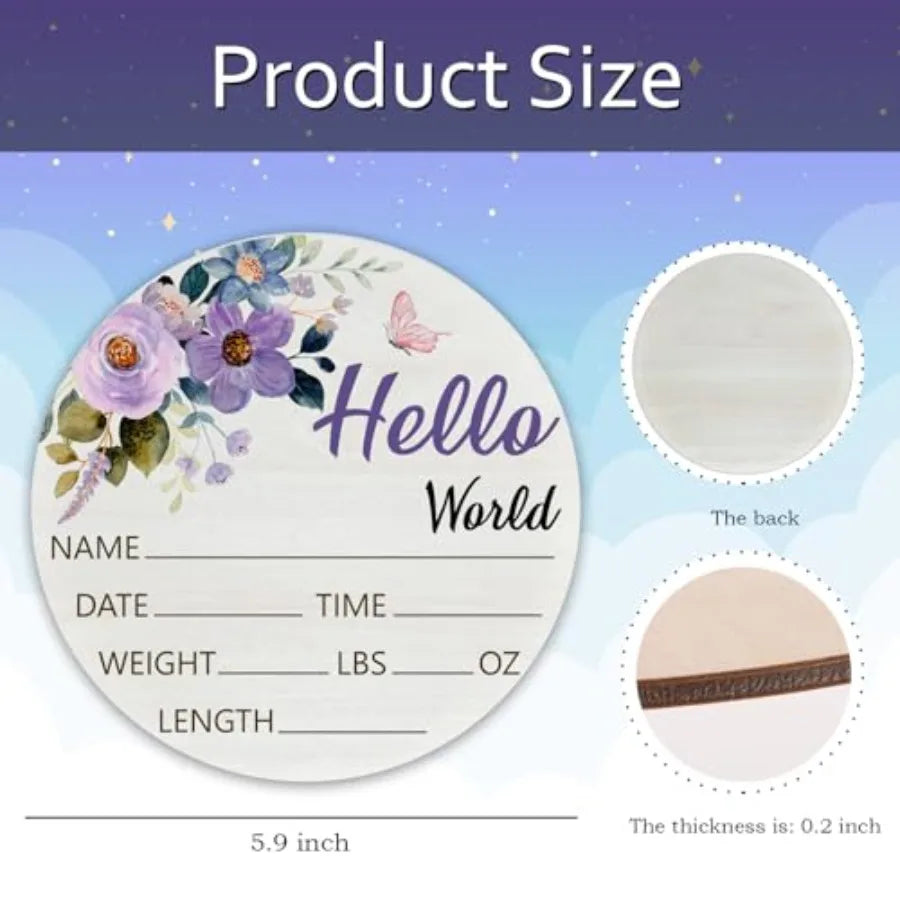 Hello World Baby Name Sign Birth Announcement Plaque - feature close-up