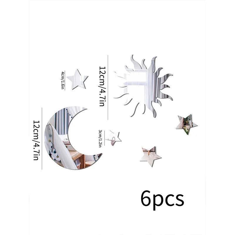 6pcs Moon Star Mirror Wall Stickers Kids Bedroom Decor - feature close-up