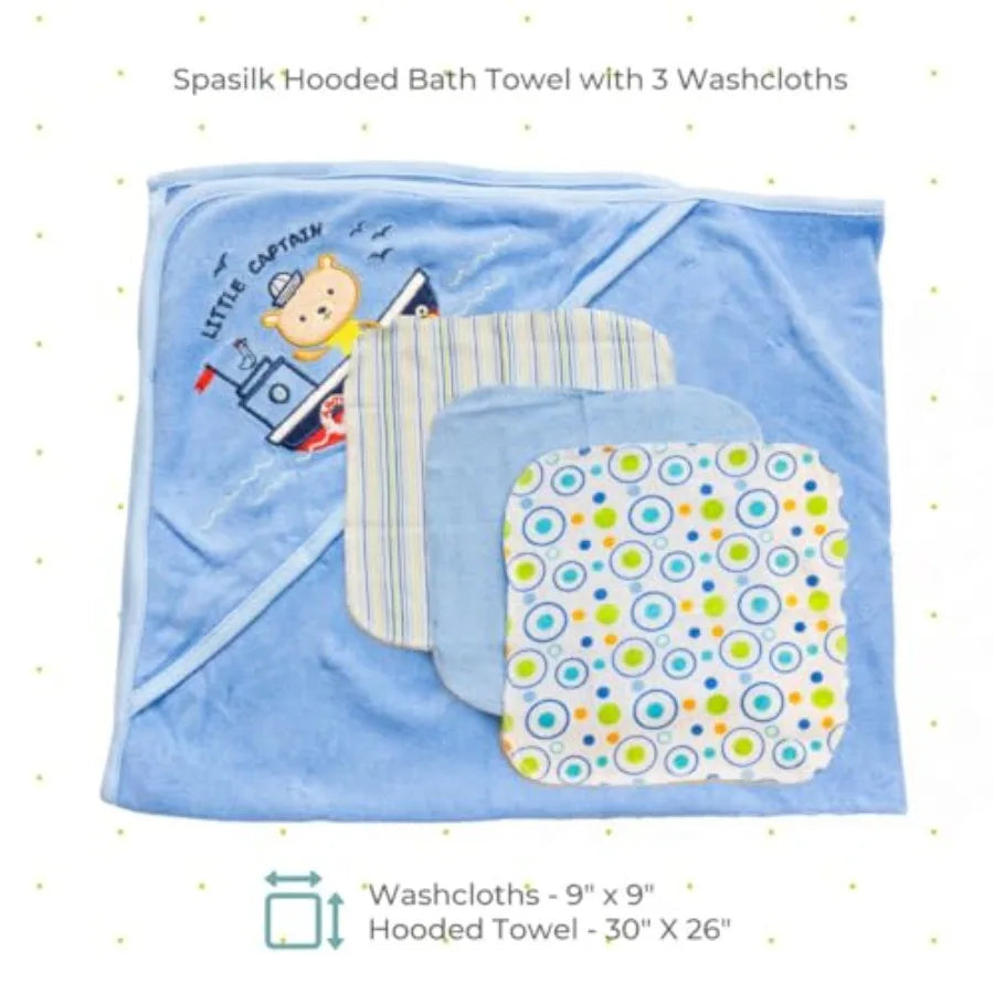 Hooded Bath Towel and Washcloths Set for Newborns - top-down view