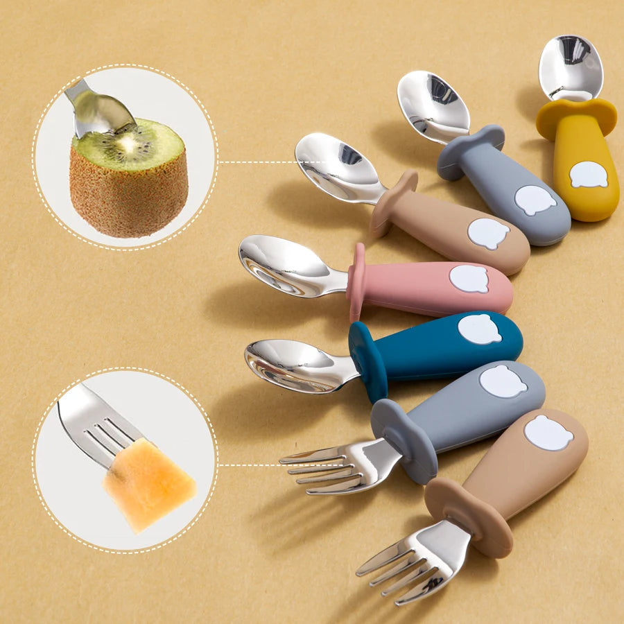 New Design Baby Feeding Solid Food Spoon Fork Set BPA - size reference