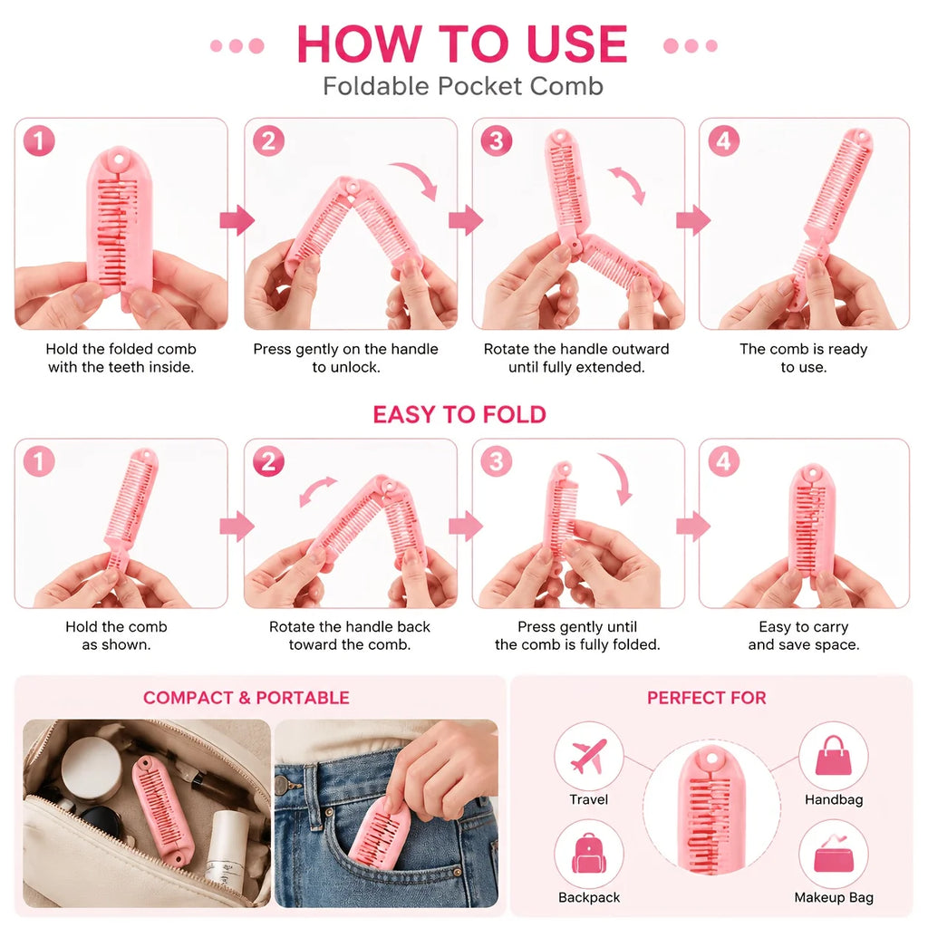4 portable folding combs - lifestyle in-use