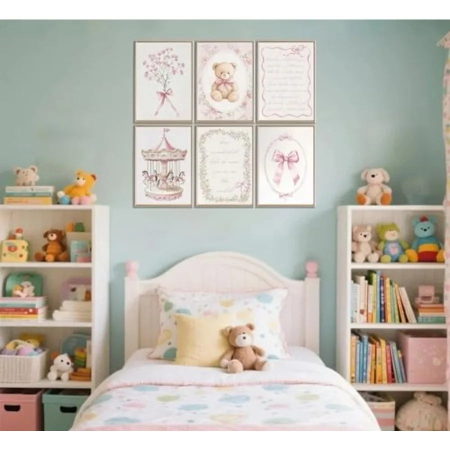 6pcs Pink Vintage Baby Girl Nursery Wall Art Prints - packaging view