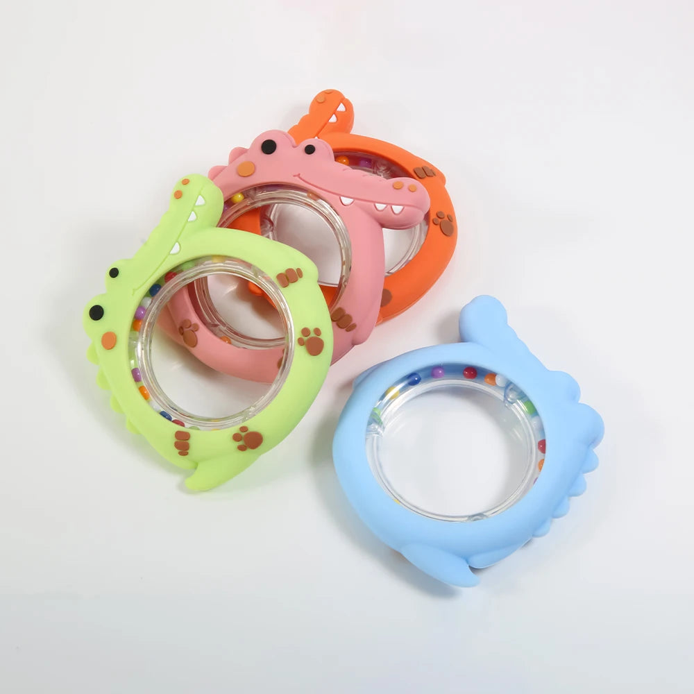 4 Pack Crocodile Baby Teething Rattle Toy BPA Free - top-down view