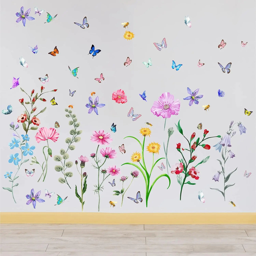 58 Pcs Colorful Flower Wall Stickers Butterfly Bee - packaging view