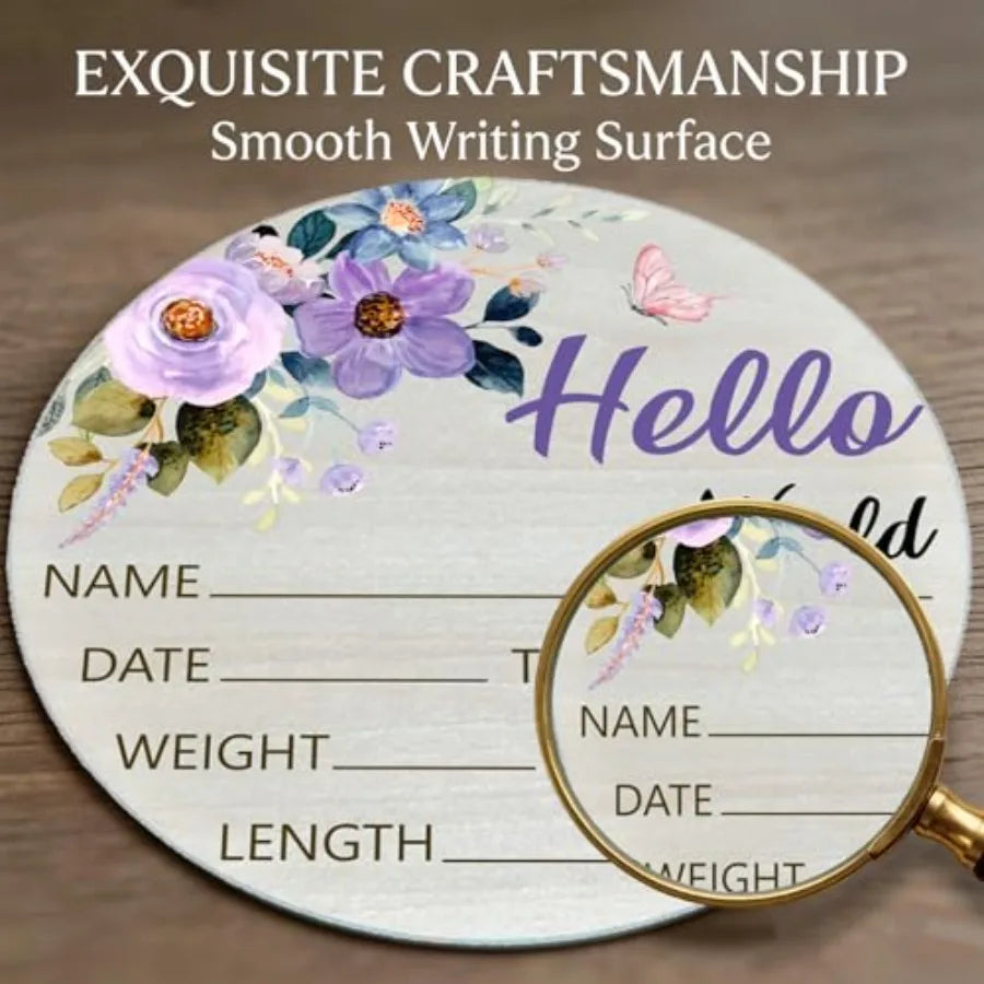 Hello World Baby Name Sign Birth Announcement Plaque - detail view