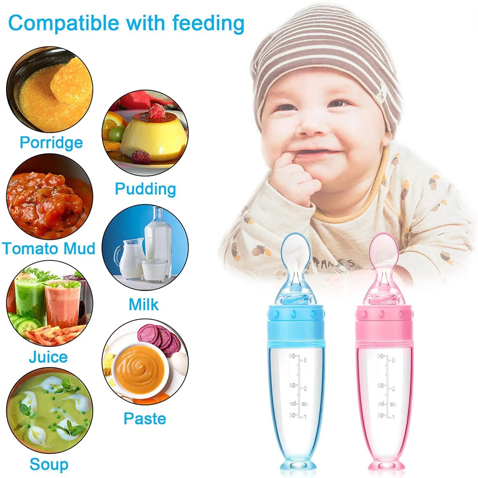 Depressible Silicone Bottle Feeding Safe Baby Feeding - side angle