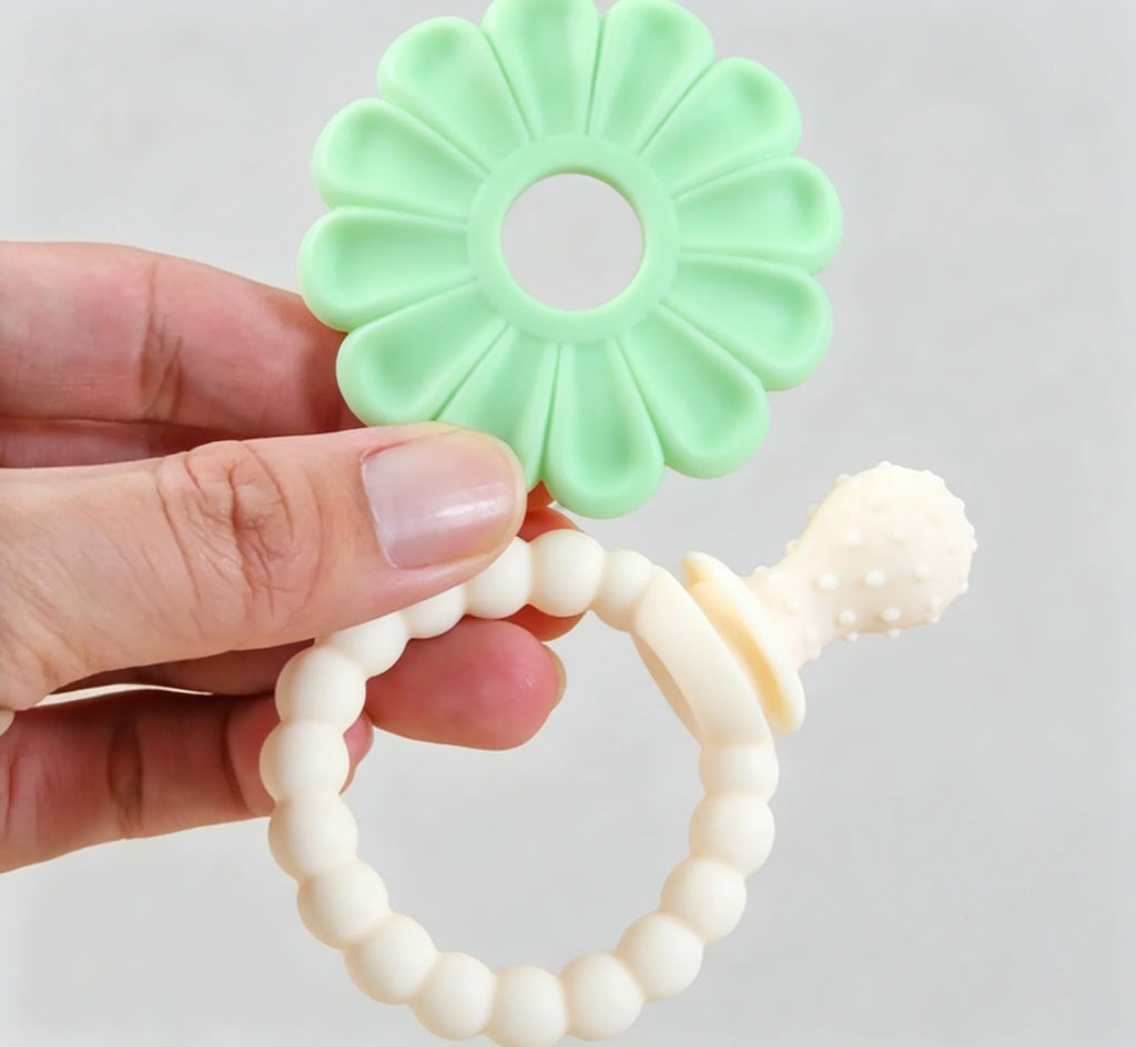 4 Pack Baby Teething Toys Flower Silicone Teether Rings - side angle