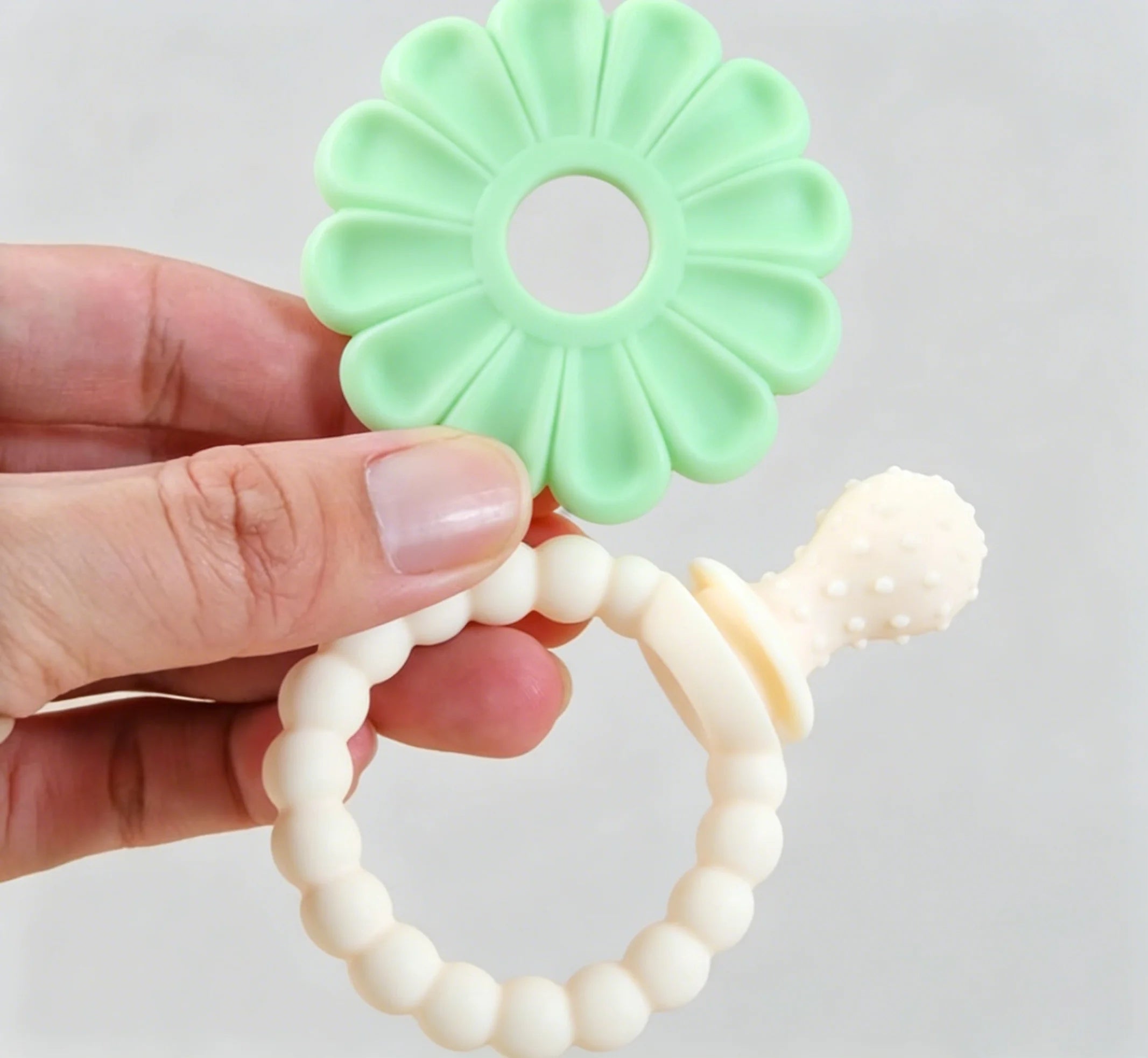 4 Pack Baby Teething Toys Flower Silicone Teether Rings - side angle