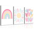 3Pcs Framed Pink Nursery Canvas Wall Art Rainbow Poster - front view