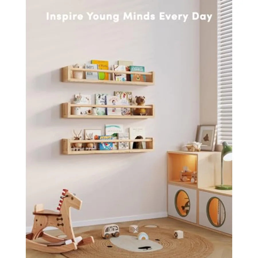 Nursery Book Shelves Set 3 Wall Bookshelf Book Shelf - detail view