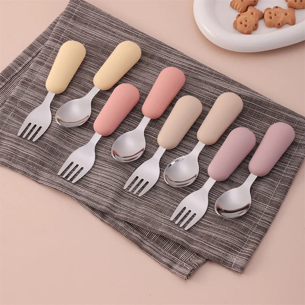 Color Kids 2PCS Stainless Steel Fork Spoon Baby Feeding