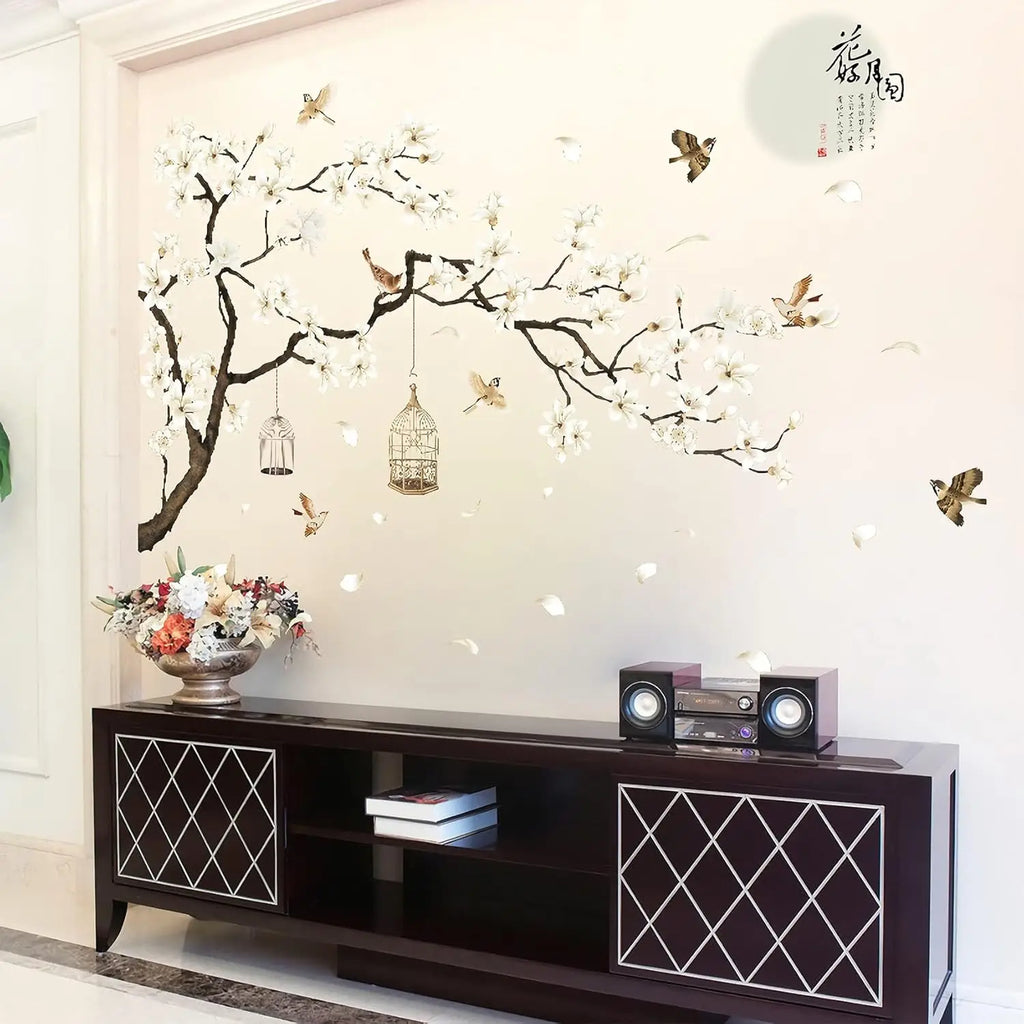 White Cherry Blossom Tree Wall Stickers, 50x74 Inch - set overview