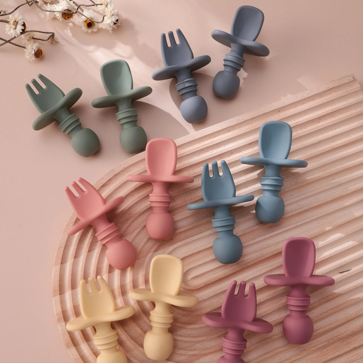 Color Kids 2PCS Silicone Baby Tableware Set Soft Fork - front view