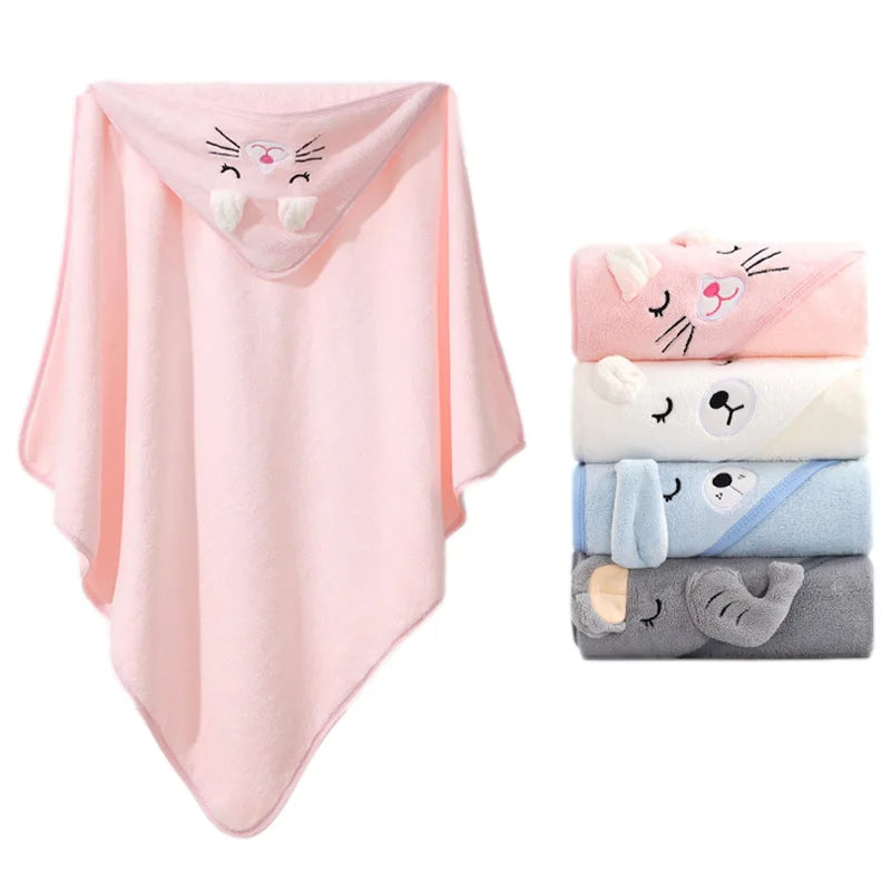 Cartoon Animal Baby Bath Towels Soft Newborn Hooded - front view