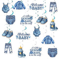 Blue Jean Denim Baby Shower Decorations, 24pcs - front view