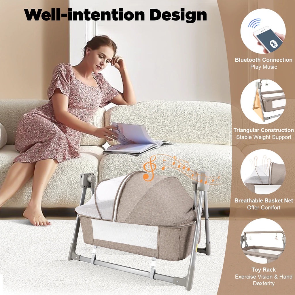 Gray/Khaki Electric Cradle Baby Swing Bed