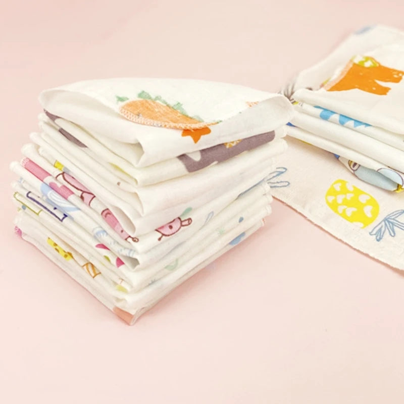 10Pcs Baby Washcloths Cartoon Cute Print Double Layer