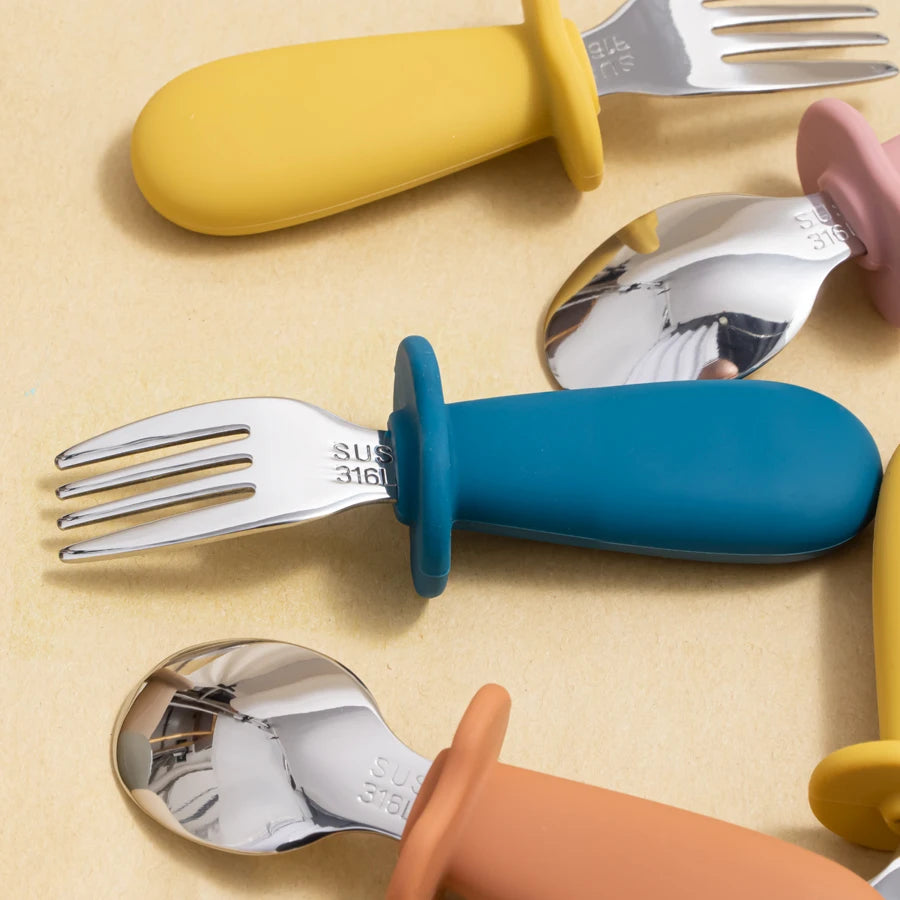 New Design Baby Feeding Solid Food Spoon Fork Set BPA - set overview