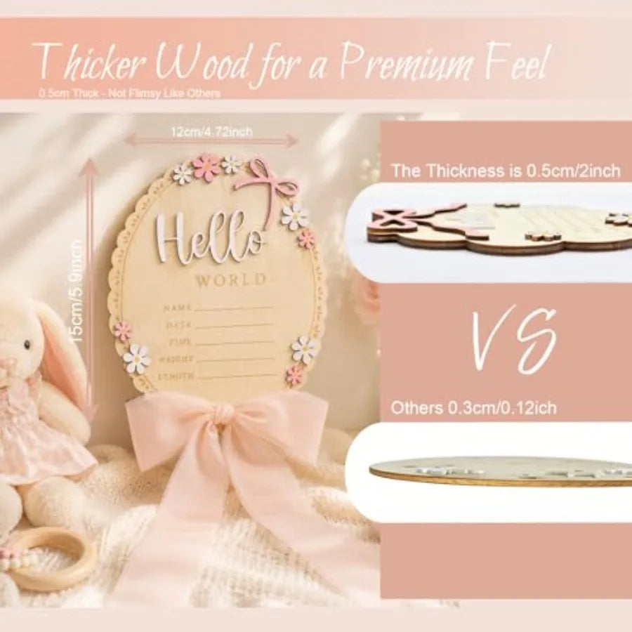 Baby Announcement Hello World Wooden Welcome Baby Sign - size reference