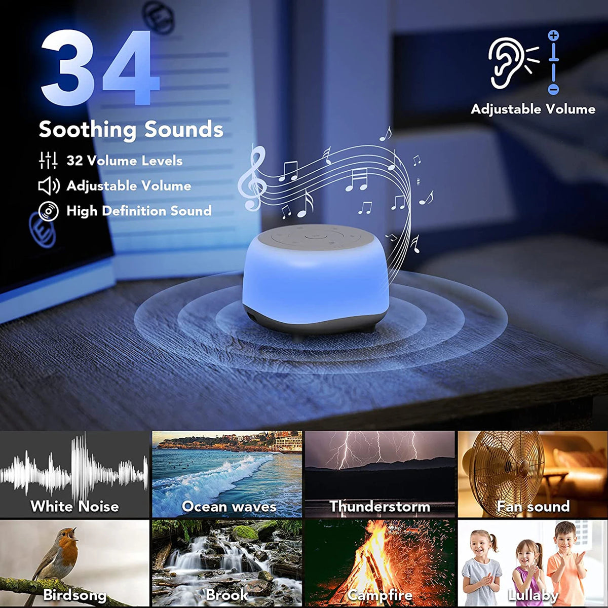 Desktop White Noise Machine Sleep Sound Machine - set overview