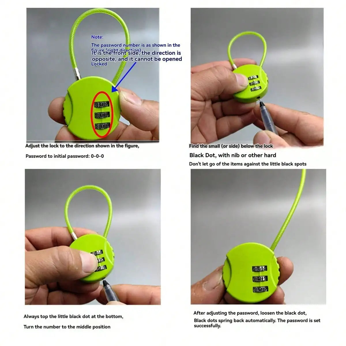 1pc Bicycle anti-theft luggage zinc alloy password lock - set overview