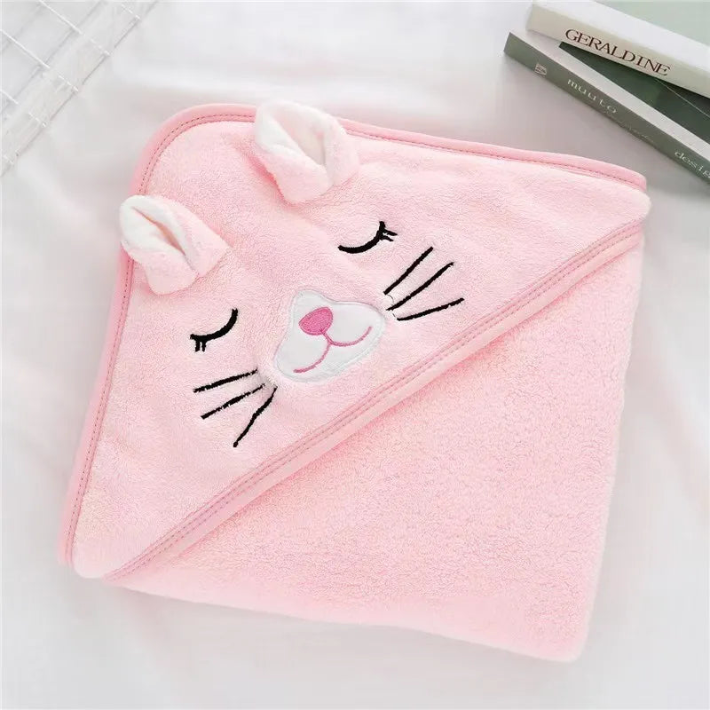 Cartoon Animal Kids Hooded Bath Towel Coral Velvet